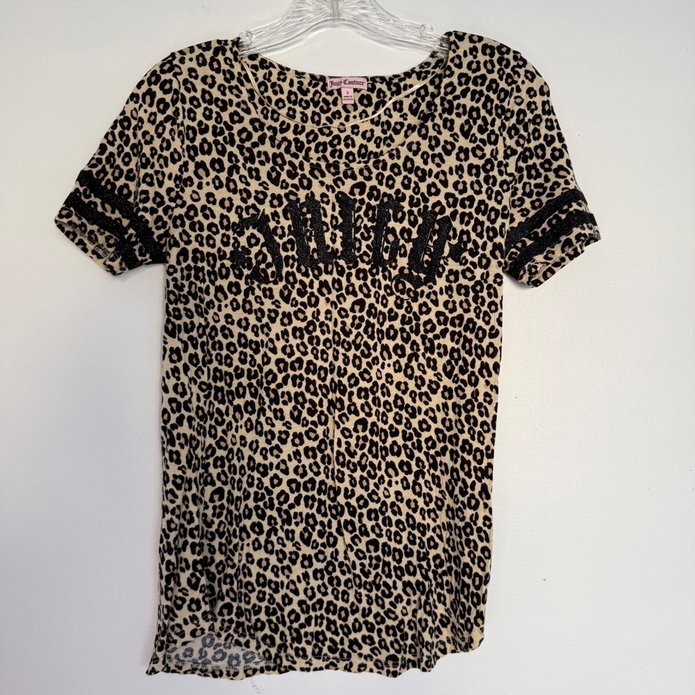 Juicy Couture Leopard Print Top With‎ Glitter Logo Small Rayon Animal Print